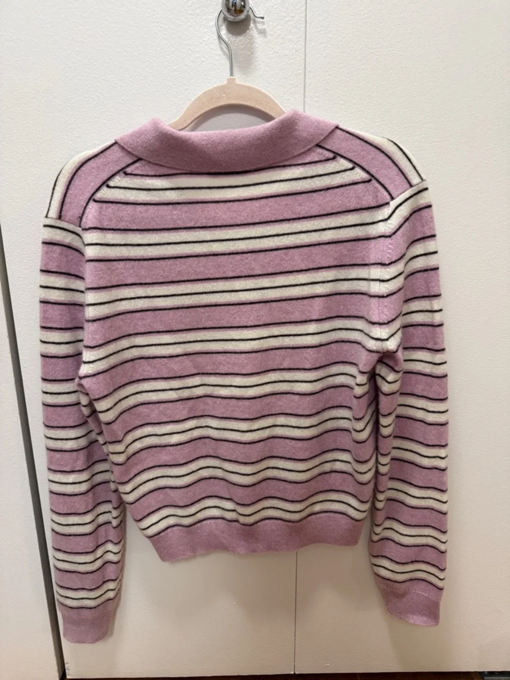 Aritzia Lavender & Cream Striped Polo Sweater - Picture 2 of 4